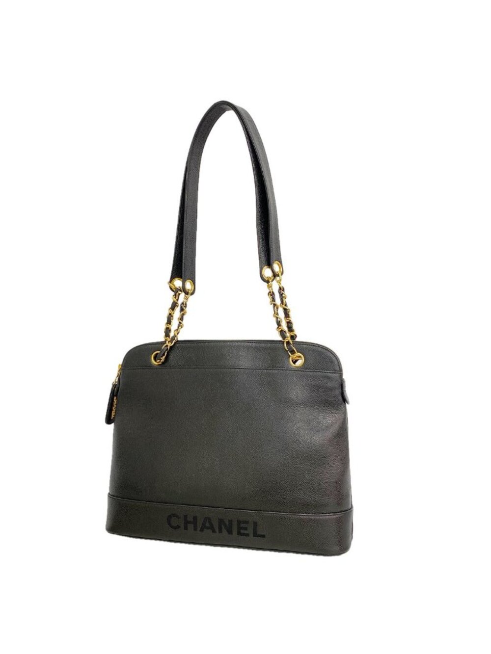 Chanel Chain Tote Caviar Leather Black Gold